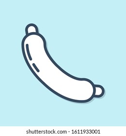 Blue line Sausage icon isolated on blue background. Grilled sausage and aroma sign.  Vector Illustration
