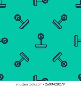 Blue line Scale icon isolated seamless pattern on green background. Logistic and delivery. Weight of delivery package on a scale.  Vector