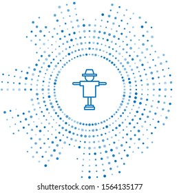 Blue line Scarecrow icon isolated on white background. Abstract circle random dots. Vector Illustration