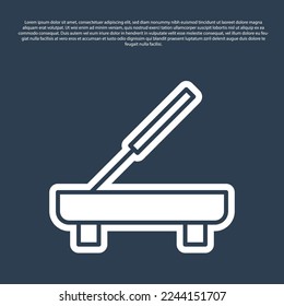 Blue line Scented spa stick on a wooden stand icon isolated on blue background. Incense stick. Cosmetic procedure aromatherapy.  Vector