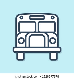 Blue line School Bus icon isolated on blue background. Public transportation symbol.  Vector Illustration