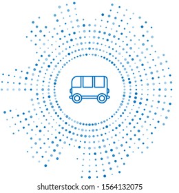 Blue line School Bus icon isolated on white background. Abstract circle random dots. Vector Illustration