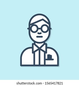 Blue line Scientist icon isolated on blue background.  Vector Illustration
