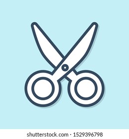 Blue line Scissors icon isolated on blue background. Cutting tool sign.  Vector Illustration