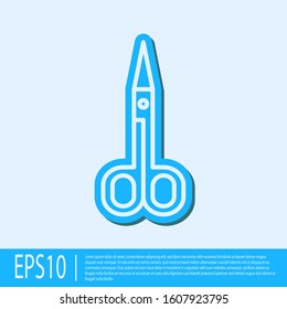 Blue line Scissors icon isolated on grey background. Cutting tool sign.  Vector Illustration