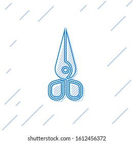 Blue line Scissors icon isolated on white background. Cutting tool sign.  Vector Illustration