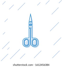 Blue line Scissors icon isolated on white background. Cutting tool sign.  Vector Illustration
