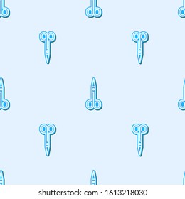 Blue line Scissors icon isolated seamless pattern on grey background. Cutting tool sign.  Vector Illustration