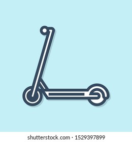 Blue line Scooter icon isolated on blue background.  Vector Illustration