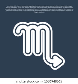 Blue line Scorpio zodiac sign icon isolated on blue background. Astrological horoscope collection.  Vector Illustration