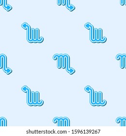 Blue line Scorpio zodiac sign icon isolated seamless pattern on grey background. Astrological horoscope collection.  Vector Illustration