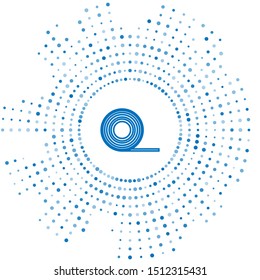 Blue line Scotch icon isolated on white background. Roll of adhesive tape for work and repair. Sticky packing tape. Office tool and stuff. Abstract circle random dots. Vector Illustration