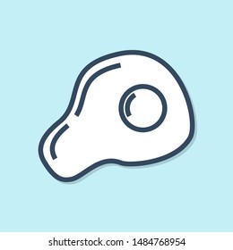 Blue line Scrambled eggs icon isolated on blue background. Home cooked food, fried egg, healthy breakfast, omelet icon.  Vector Illustration