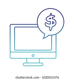 blue line screen computer with dollar symbol inside chat bubble