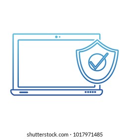 blue line screen laptop technology with shield security