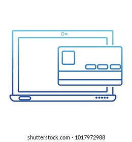 blue line screen laptop technology with digital credit card