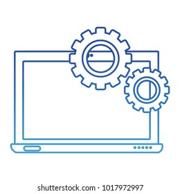 blue line screen laptop technology with gears process