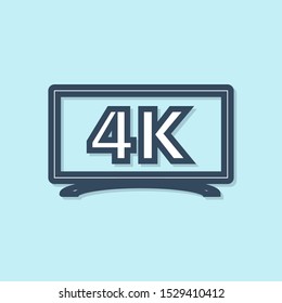Blue line Screen tv with 4k Ultra HD video technology icon isolated on blue background.  Vector Illustration