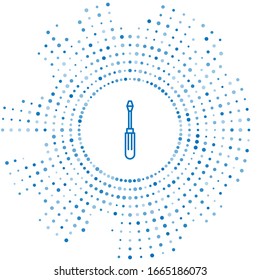Blue line Screwdriver icon isolated on white background. Service tool symbol. Abstract circle random dots. Vector Illustration