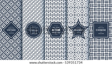 Blue line seamless pattern background. Vector illustration for elegant design. Abstract geometric photo frame. Stylish decorative bright label set. Fashion universal pattern.