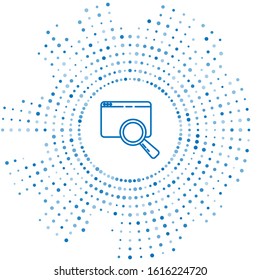 Blue line Search in a browser window icon isolated on white background. Abstract circle random dots. Vector Illustration