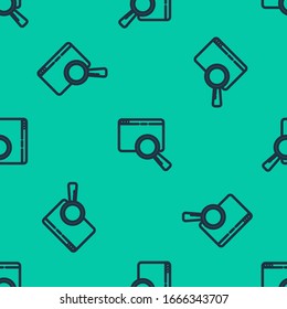 Blue line Search in a browser window icon isolated seamless pattern on green background.  Vector Illustration