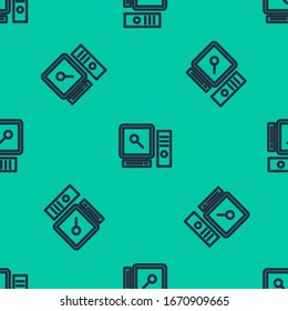 Blue Line Search on Computer Screen Symbol isoliert nahtlose Muster auf grünem Hintergrund. Lupe und Lupe. Vektorillustration-Illustration