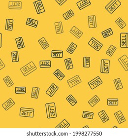 Blue line Sell button icon isolated seamless pattern on yellow background. Financial and stock investment market concept.  Vector
