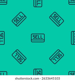 Linha azul ícone do botão de venda padrão sem costura isolado no fundo verde. Conceito de mercado de investimento financeiro e bolsista.  Vetor