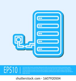 Blue line Server icon isolated on grey background. Adjusting app, service concept, setting options, maintenance, repair, fixing.  Vector Illustration