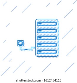 Blue line Server icon isolated on white background. Adjusting app, service concept, setting options, maintenance, repair, fixing.  Vector Illustration