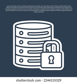 Blue line Server security with closed padlock icon isolated on blue background. Security, safety, protection concept.  Vector