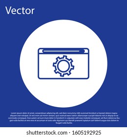 Blue line Setting icon isolated on blue background. Adjusting, service, maintenance, repair, fixing. White circle button. Vector Illustration
