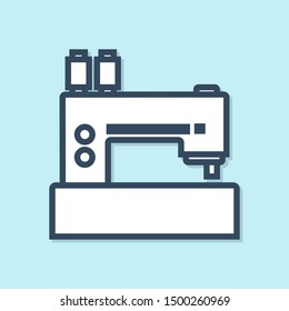 Blue line Sewing machine icon isolated on blue background.  Vector Illustration