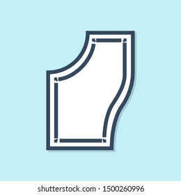 Blue line Sewing Pattern icon isolated on blue background. Markings for sewing.  Vector Illustration