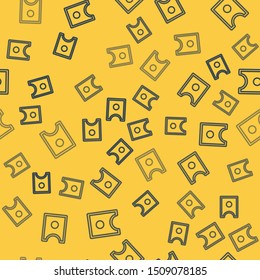 Blue line Sewing Pattern icon isolated seamless pattern on yellow background. Markings for sewing.  Vector Illustration