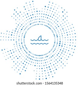 Blue line Shark fin in ocean wave icon isolated on white background. Abstract circle random dots. Vector Illustration