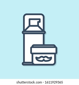 Blue line Shaving gel foam icon isolated on blue background. Shaving cream.  Vector Illustration