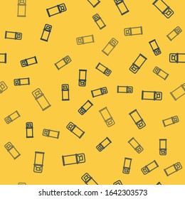 Blue line Shaving gel foam icon isolated seamless pattern on yellow background. Shaving cream.  Vector Illustration