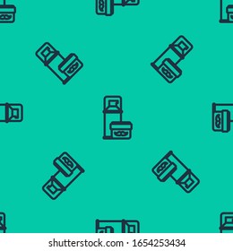 Blue line Shaving gel foam icon isolated seamless pattern on green background. Shaving cream.  Vector Illustration