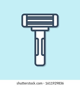 Blue line Shaving razor icon isolated on blue background.  Vector Illustration