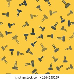 Blue line Shaving razor icon isolated seamless pattern on yellow background.  Vector Illustration