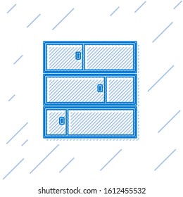 Blue line Shelf icon isolated on white background. Shelves sign.  Vector Illustration