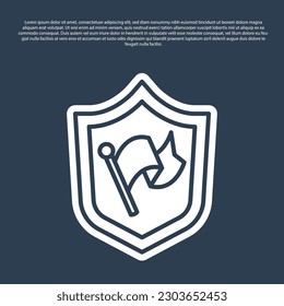 Blue line Shield with flag icon isolated on blue background. Victory, winning and conquer adversity concept.  Vector