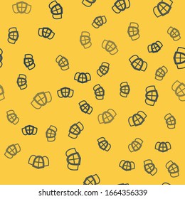 Blue line Shield icon isolated seamless pattern on yellow background. Guard sign. Security, safety, protection, privacy concept.  Vector Illustration