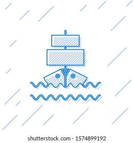 Blue line Ship icon isolated on white background.  Vector Illustration
