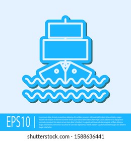 Blue line Ship icon isolated on grey background.  Vector Illustration