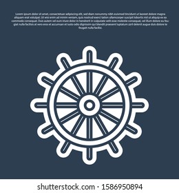 Blue line Ship steering wheel icon isolated on blue background.  Vector Illustration