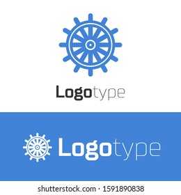 Blue line Ship steering wheel icon isolated on white background. Logo design template element. Vector Illustration