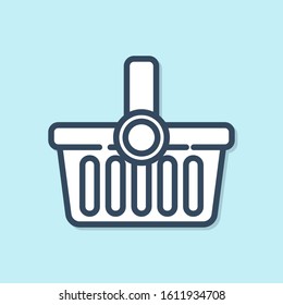 Blue line Shopping basket icon isolated on blue background. Online buying concept. Delivery service sign. Shopping cart symbol.  Vector Illustration